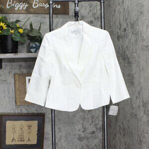 Kasper Petite 3/4 Sleeve Texture Jacquard Shawl Collar Peplum Jacket White 12P